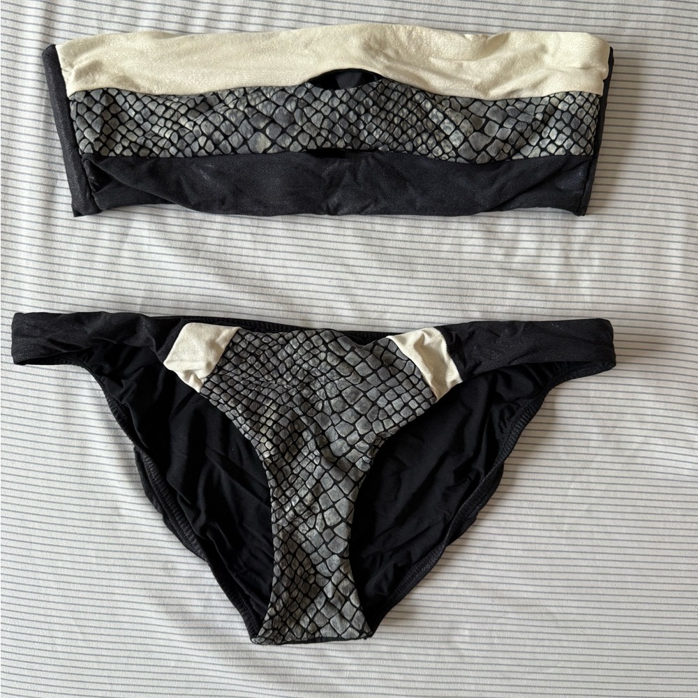 Black and Cream Snakeskin Bikini Set